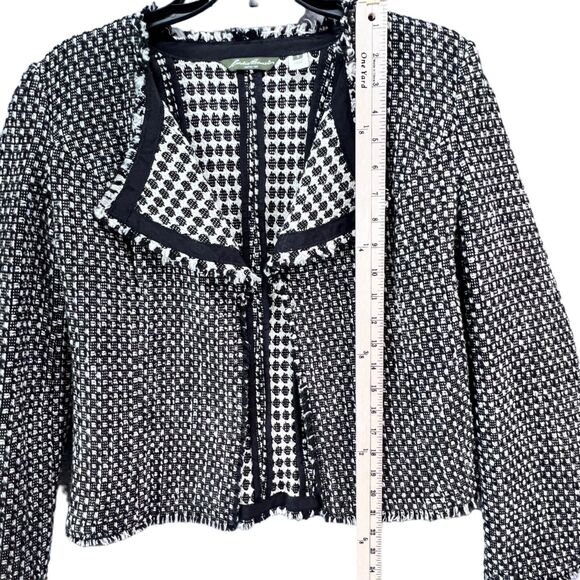 Eddie Bauer Blazer Jacket Womens 2 Black White Geo Wool Blend Tweed Open Front - Picture 5 of 12